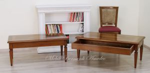 Rectangular living room coffee tables in classic style solid walnut with olive wood inlays and drawer